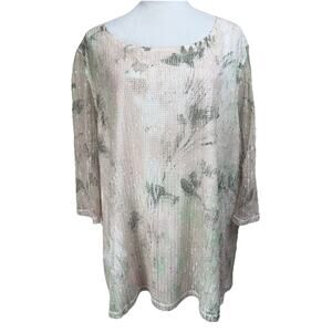 Catherines Womens Tunic Top Size 3X Cream Floral Sequin Mesh Overlay Spring